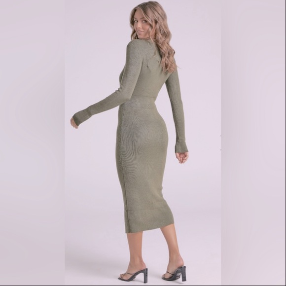 Eloquii Women's Long Sleeve Button Up Ribbed Midi Dress In Green. Large - Picture 4 of 13